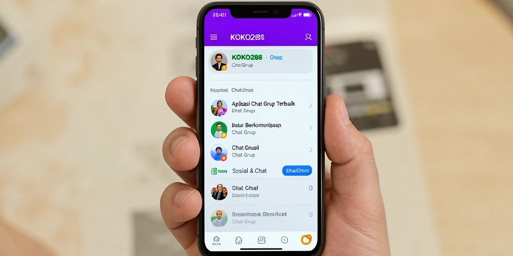 Antarmuka KOKO288 yang modern dan menarik untuk chat grup.