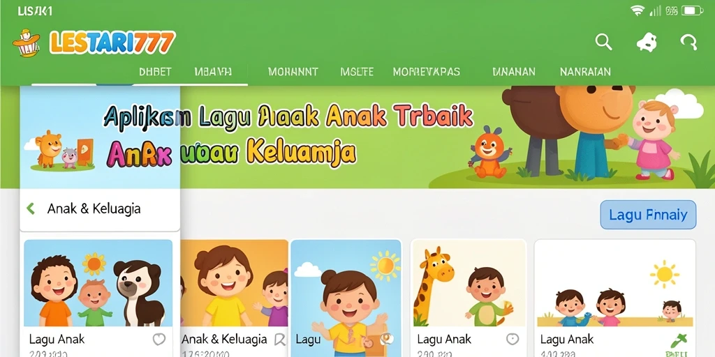 Antarmuka aplikasi LESTARI777 yang ramah anak dengan berbagai lagu anak.