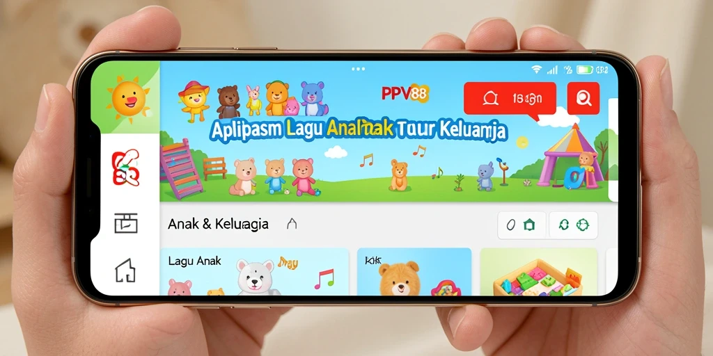 Antarmuka musik ceria dan interaktif PPV88 untuk anak-anak.