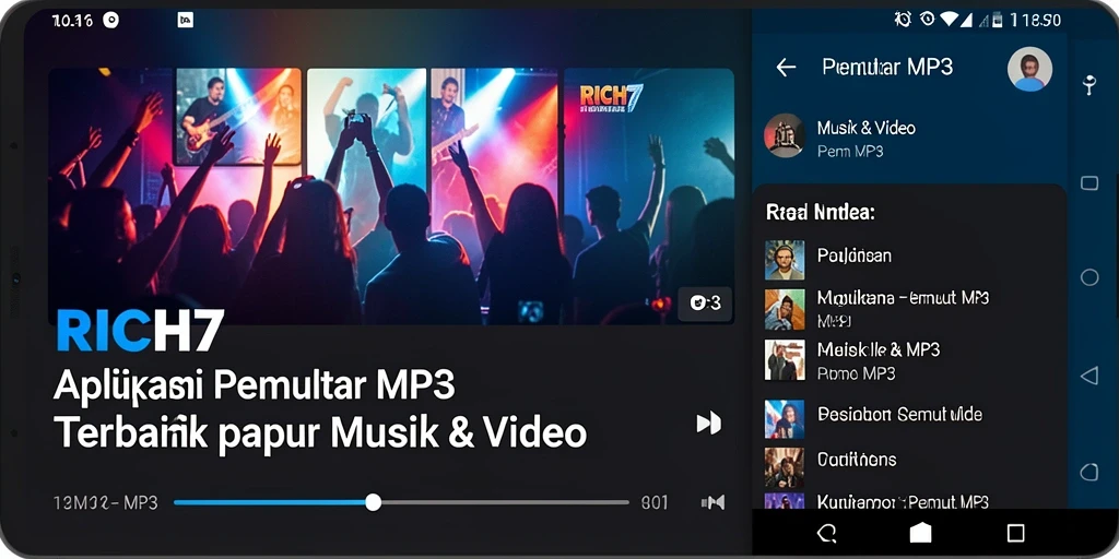 Tampilan antarmuka RICH7 dengan fungsi Pemutar MP3 yang menarik.