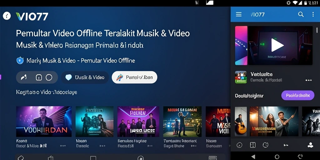 Tampilan antarmuka VIO77 yang sederhana dan fungsional untuk Pemutar Video Offline.